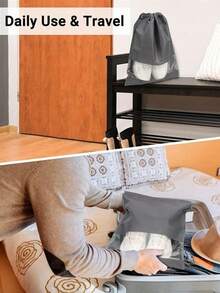 1/5/10 件灰色无纺布鞋子收纳袋，简约抽绳防尘旅行鞋袋