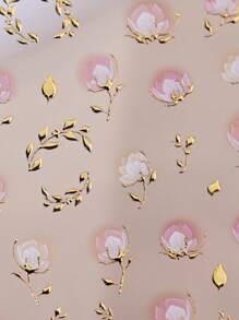 1Pc Gradient Floral Nail Stickers Acrylic Sliders Golden Pink Blossoms Flowers 5D Embossed Nail Slider Decals Self-Adhesive Nail Art Supplies Manicure Decor