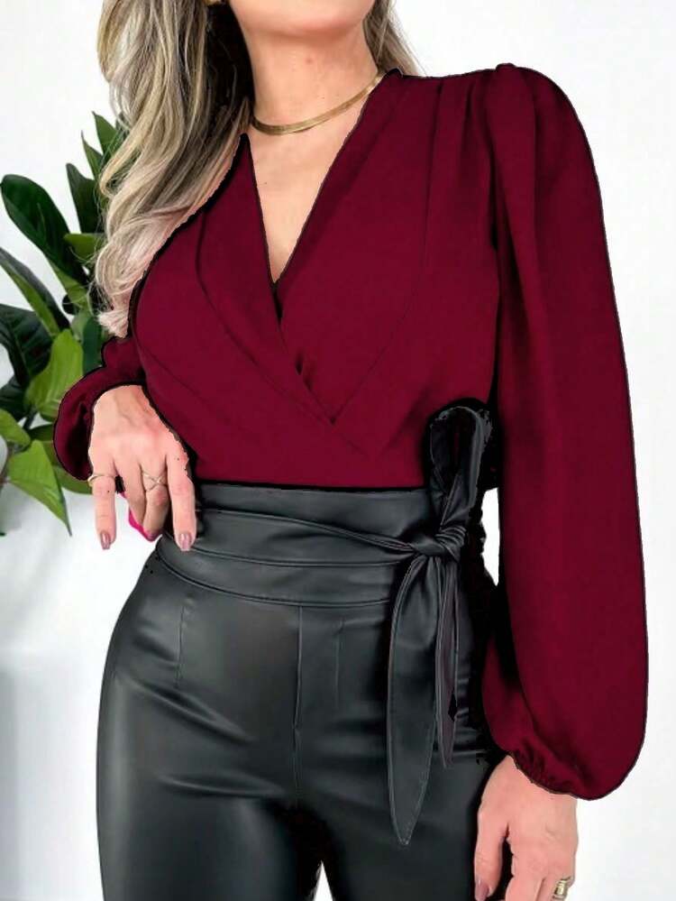 BLUSA MANGA LONGA DECOTE V SEXY | SHEIN Brasil