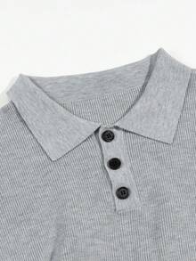 Casual Unisex Solid Color Minimalist Business Style Knit Pullover Top, V-Neck Short Sleeve Sweater, Spring/Summer - Grey - View 7