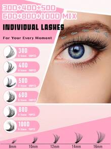 570 قطعة / 540 قطعة من عناقيد الرموش 30D+40D+50D+60D+80D+100D لتمديد الرموش DIY من فرو الأرانب الصناعي - رموش عناقيد فردية ذات حجم طبيعي وتجعيد D ممتاز للاستخدام المتكرر وخفيفة الوزن وسهلة التطبيق