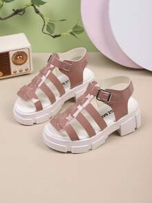 Toddler Girls' Fashion Roman Sandals, Platform High Heels, Elegant Princess Shoes For Daily Wear, Party, Wedding - Khaki - View 3
