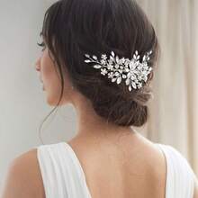 1pc Elegant Glass Hair Comb, Bridal Wedding Hair Accessory, Suitable For All Seasons Valentine's Day Accessories - Silver - View 4