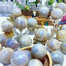1pc Boho Style Moonstone Sphere, 1.96-2.36 "Blue Sparkling Crystal Ball - Round Bohemian Home/Desktop Decoration, Perfect Christmas Gift, Mother's Day, Thanksgiving, DIY - Blue and White - View 2