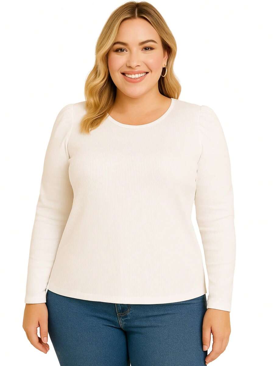 Plus Size Women's Princess Long Sleeve Blouse - 白色 - 查看 1