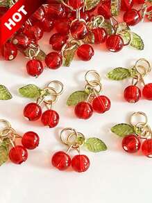 5/10/20/30pcs Cherry Pendant Fruit Charm, Red Glass Bead Jewelry Accessories, For DIY Necklace, Earring, Bracelet, Phone Chain, Craft Supplies