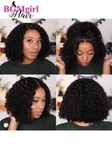 BGMGIRL Hair 6x4 Wear Go Wig Kinky Curly Bob Human Hair Glueless Wig HD Lace Closure Wig 180 Density 10-16 Inch Natural Color Pre-Cut & Pre-Plucked Lace Wig Unprocessed Human Hair Natural Hairline Top Quality Stylish Wig Beginners Friendly With Hollween Costumes For Women Disfraz Halloween Mujer And Halloween Accessories Heels Costume And Accesorios Para El Pelo With Glitter Makeup For Travel - SNatural - 查看 5