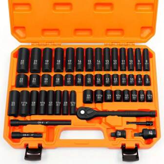 46 pièces Ensemble de clés à douille en acier chrome-vanadium, entraînement 1/4 po avec cliquet et tige de rallonge, taille métrique, sans assemblage requis, trousse d'outils manuel pour réparation de voiture, vélo, moto