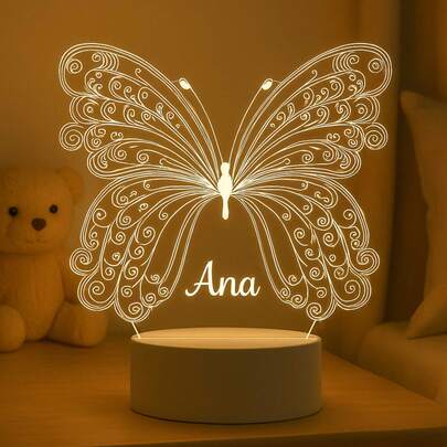 Luminária LED Nome Personalizado, Borboleta, Criança, Decoração, Bebê, Acrílico, Menina