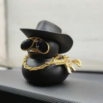 1 pièce Canard à la mode, mini canard avec des lunettes de soleil pour la décoration du salon et du bureau, cadeau de vacances pour les amis, canard noir, canard portant des lunettes de soleil, chapeau noir avec un collier de lunettes de soleil, y compris du ruban adhésif double face