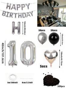 580pcs Black & Silver Balloon Garland Birthday Set, 40" Oversized Foil Number Balloons, Black Rose Petals, Suitable For Men & Women 16th, 18th, 20th, 21st, 25th, 30th, 35th, 45th Birthday Party Decorations