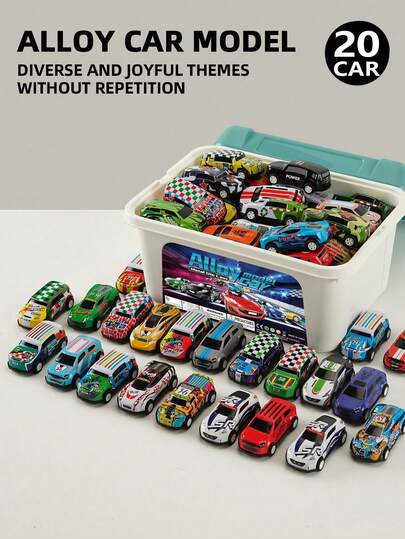 20/30/50 st. förpackning med leksaksbilar i legering med pull-back-funktion + förvaringslåda, 50 slumpmässigt matchade mönster, perfekt för pojkars och flickors födelsedagar och julklappar.