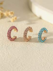 Set de 3 piezas/1 pieza de clips de oreja con rhinestone de moda y sencillos, casuales y versátiles