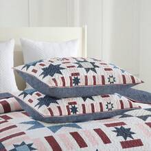 3PCS Soft & Comfortable Patchwork Star Bedding Set – Cooling Summer Quilt With 2 Pillow Shams, White & Blue Stripes Design | All-Season Bedspread, Perfect For Any Bedroom Decor - 藏蓝色 - 查看 7