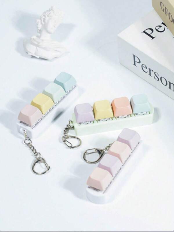 4-Key Macaron Color Squeeze Key Chain, Finger-Pressed Creative Russian Key Chain With D-Shaped & Snake Bone Charms, Random Car Accessories Bag Charm Backpack For School