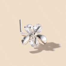 1pc Fashion Charm Style Copper Inlaid Zirconia 'L' Bar Flower Stainless Steel Nose Stud, Suitable For Women Daily Wear, Body Piercing Jewelry, Gift For Friends
