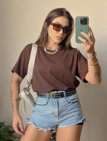 Women's Casual T-Shirt 100% Cotton Oversized - Rỉ Nâu - Xem 2