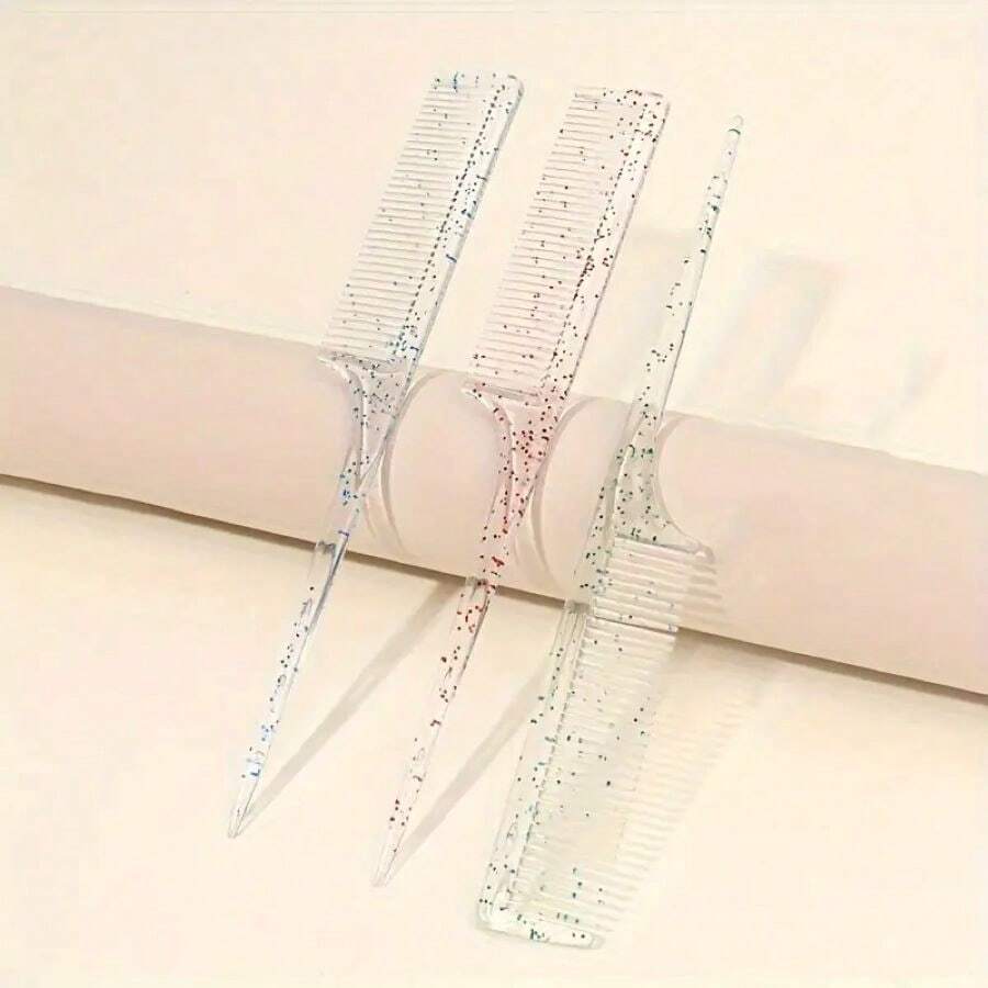 1pc Transparent Glitter Rat Tail Comb Plastic Hair Styling Comb Hairdressing Comb - Multicolor - View 1