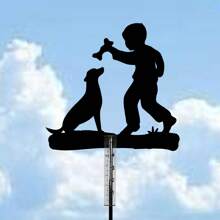 5ml Boy Playing With Dog Rain Gauge, Precise Measurement Lawn Garden Yard Decoration Weather Station Tool