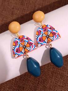 1pc Fashionable Retro Baroque Style Bicolor Stud Earrings, Minimalist Elegant Versatile Jewelry For Women