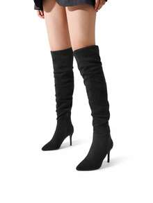 Women's Stylish And Soft High Heels Over The Knee Boots Thigh High Pointed Toe Stiletto Long Fall Sexy Boots - Black - View 5
