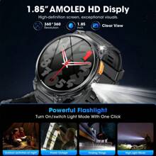 2025 Upgrade Sporty Smartwatch With 730mAh Extra-Long Battery Life, 1.85 Inch AMOLED Round Screen Smartwatch With Flashlight, Support Wireless Calling/Alarm Clock/ Weather Forecast/Music Control, Fitness Tracker With Over 100 Sport Modes, Men's Smart Watch, Compatible With IOS/Android, Gift