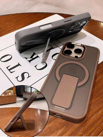 Luksusowe, matowe, półprzezroczyste, magnetyczne etui do telefonu z ładowaniem bezprzewodowym i podstawką, odpowiednie do 'a 17 16 15 14 13 12 11 Pro Max Plus, metalowy pierścień aparatu, odporne na wstrząsy, miękkie zderzaki, twarda tylna obudowa