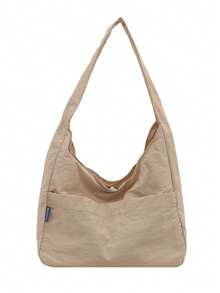 超大容量女士布艺单肩包，休闲百搭手提包 - 卡其色 - 查看 5