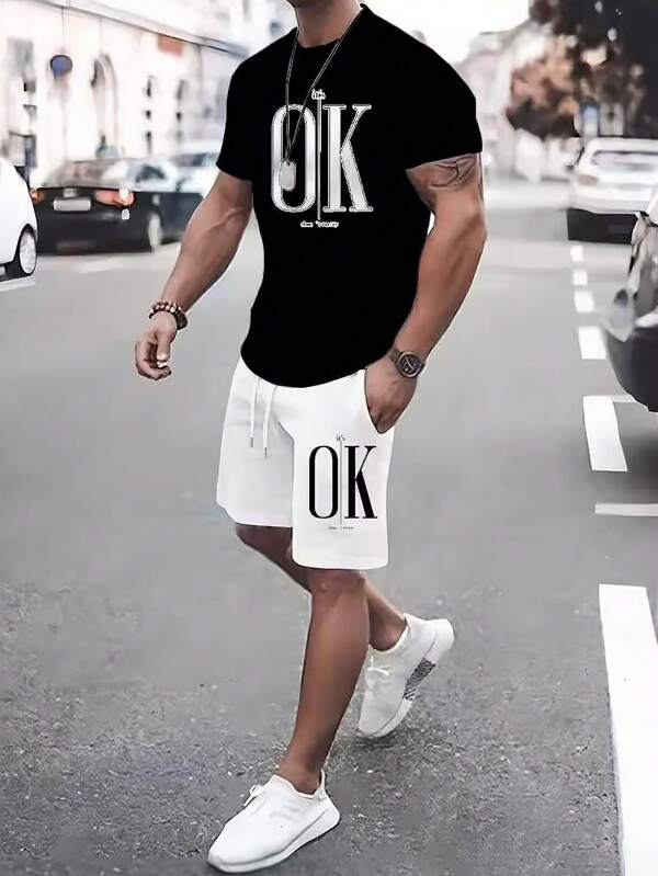 Ensemble de T-shirts décontractés à col rond et manches courtes pour hommes, avec imprimé lettres, pour l'été