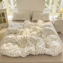 1 pièce Housse de couette florale à petits motifs chiffonnée, douce et confortable, style minimaliste, double couche de gaze, lavable en machine