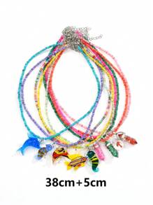 1pc Fashionable Multi-Color Beaded Necklace With Ocean Theme Hexagon, Mushroom, Glass Pendant, Suitable For Valentine's Day, Couple, Best Friends, Family Party, Gift, Beach, Daily Wear For Women