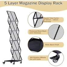 Tonchean Foldable Brochure Display Rack With Wheels 5 Layer Adjustable Magazine Rack Floor Metal Leaflet Literature Newspaper Display Stand Black For Exhibition Trade Show Office Hotel - Black - View 3