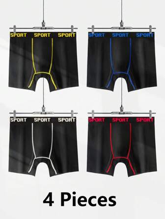 4 Pcs Men's Breathable Boxer Briefs, Comfortable, Elastic, Moisture Absorbing Underwear, Soft And Breathable, Elastic Waistband, Knitted Fabric, Suitable For Fitness, Running, Sports And Leisure Men's Flat Bottom Pants, Men's Underwear.