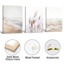 3pcs Travel White Seascape Canvas Painting Nordic Sea Beach Pampas Wall Arts Botanical Grass Pictures Living Room Kitchen Wall Art Decor Posters ,Wall Art With Frame - Multicolor - View 10