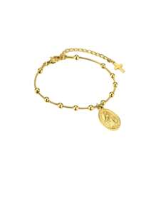 1pc 18K Gold Vacuum Electroplated Stainless Steel Virgin Mary Rosary Beads Chain Gold Bracelet For Women, Summer, Christian.