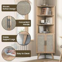 Rattan Corner Cabinet, Free Standing Corner Storage Cabinet With Rattan Doors & Adjustable Shelves Modern Home Space Saver For Bathroom, Living Room, Kitchen Bathroom Decor Summer - 1 - View 6
