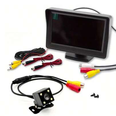 Cámara De Visión Trasera Set 2 En 1 Universal Monitor LED De 4.3 Pulgadas Para Estacionamiento Fácil En Automóvil Coche Y Camioneta Kit Práctico Ligero De Marcha Atrás Fácil Instalación W1105