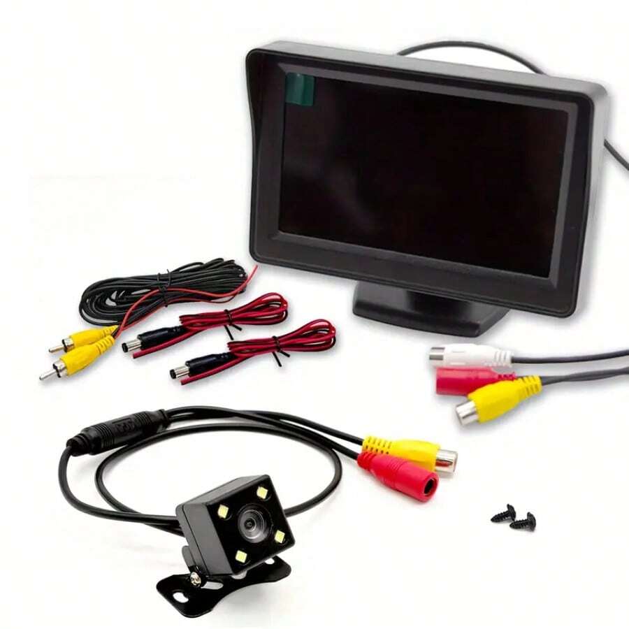 Cámara De Visión Trasera Set 2 En 1 Universal Monitor LED De 4.3 Pulgadas Para Estacionamiento Fácil En Automóvil Coche Y Camioneta Kit Práctico Ligero De Marcha Atrás Fácil Instalación W1105 - Negro - Ver 1