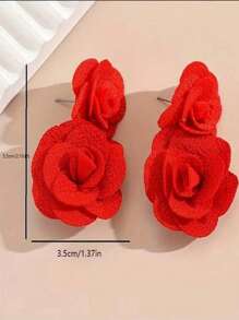 2pcs/Set Fashion Bohemian Stunning Red Flower Women's Earrings Suitable For Holiday Holiday And Daily Wear