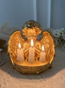 1pc Resin Angel Cross Candlestick Holder, Home Decor For Living Room, Bedroom, Office Desk, Dining Room Candle Light Ambiance Ornament (Candle Not Included)