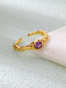 1pc Purple Zirconia Lava Texture Open Ring,Suitable For Daily Wear - 1 - View 3