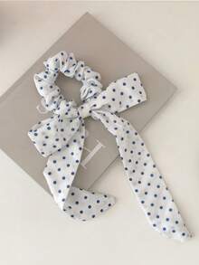 1 件印花波尔卡圆点蝴蝶结发圈丝带马尾辫固定器可爱发饰发圈发圈发圈 - 彩色 - 查看 10