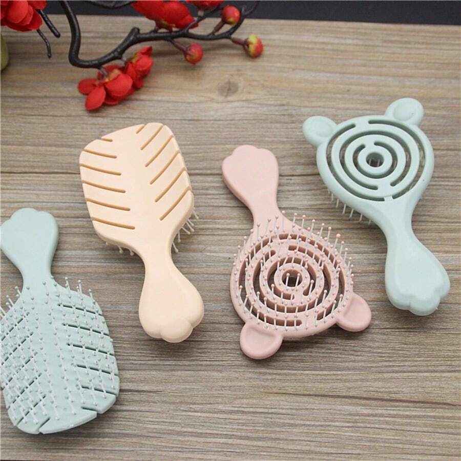 Children's Portable Hair Comb, Girls' Detangling Comb, Straight Hair Comb, Dry & Wet Use Home Girls' Comb, Hollow Leaf Rib Comb, Fluffy Dry & Wet Use Mini Comb, Girl's Massage Portable Hair Comb, Mini Curly Hair Children's Comb - Multicolor - View 1