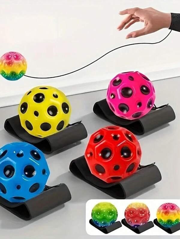 1pc Mini Wrist Fidget Ball With Wristband, Comfort Grip Elastic Sports Ball, Thermoplastic Polyurethane, Space & Moon Pattern, For Outdoor Fun And Exercise - Non-Prop, No Electricity Needed