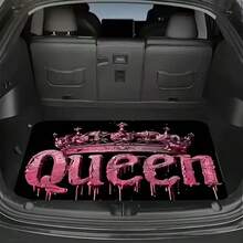 1pc Universal Queen Crown Pattern Car Trunk Mat, Made Of Durable Polyester Fiber, Car Carpet, Purple Black Background Interior - one-size - View 1