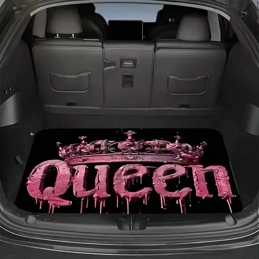 1pc Universal Queen Crown Pattern Car Trunk Mat, Made Of Durable Polyester Fiber, Car Carpet, Purple Black Background Interior - one-size - View 1