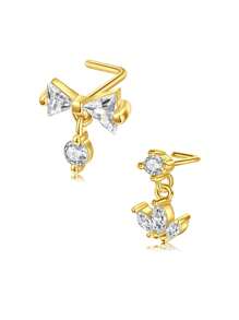 AVYRING 2 Peças 20g Brinco de Nariz Pendente em Formato de L Pendente para Mulheres, Brinco de Nariz de Aço Inoxidável com Flor de Zircônia Cúbica, Argola de Nariz Pendente, Joia de Piercing de Nariz