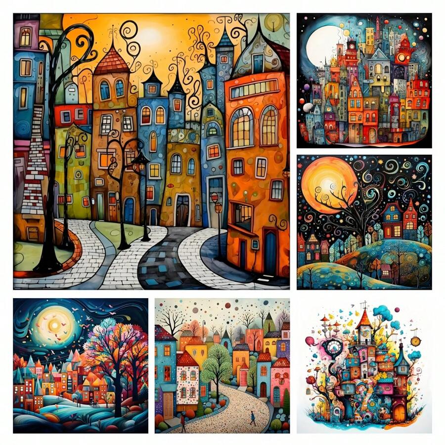 Set pittura diamante 5D fai-da-te, casa colorata, dipinto a diamante di edificio, pittura a diamante completa, ricamo punto croce, opera d'arte per decorazione da parete, ideale per principianti come regalo a sorpresa