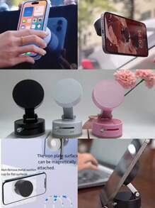 Double-Sided Vacuum Magnetic Phone Holder, Can Be Folded 360 Degrees For Portability, Fully Functional Suction Lazy Phone Holder, Circular Design, One-Handed Operation, Very Suitable For Holiday Gifts[It Is Recommended To Attach It To Smooth-Surfaced Objects, As The Adhesion Will Be More Secure.]