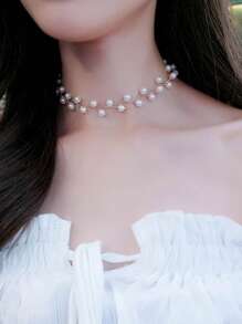 1pc Women's Retro French Pearl Necklace, Elegant High-End Luxurious INS Style Choker Necklace For Bride, Party, Wedding
